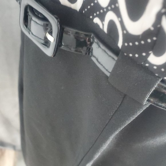 Voir Voir Print Top Black Dress with Belt Size 8 Ruffled Neck Side Zip - Picture 9 of 14